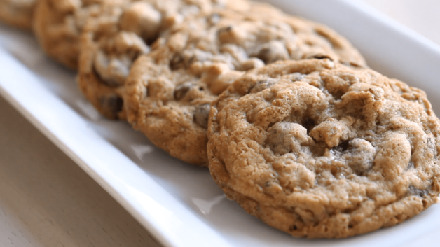 Ultimate Chocolate Chip Cookie Recipe on a white platter