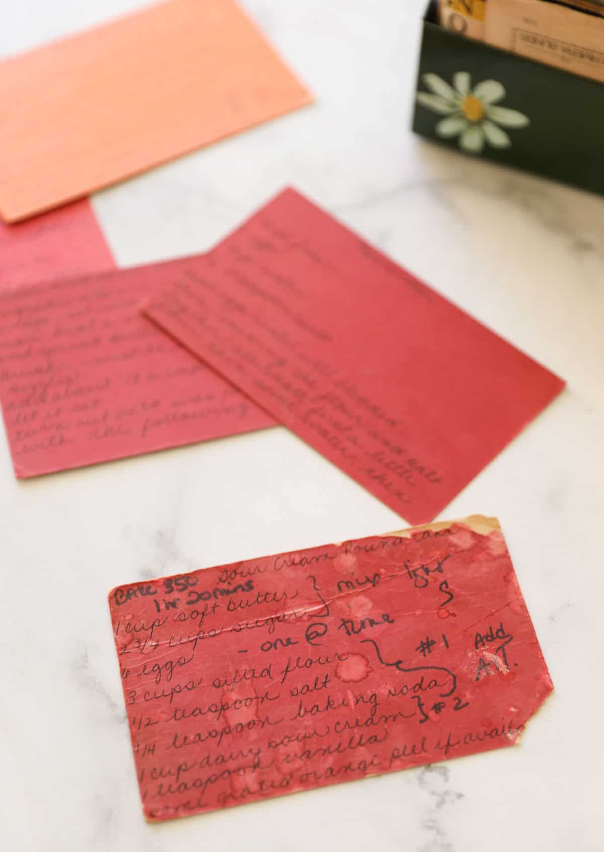 recipe cards and recipe box on a counter