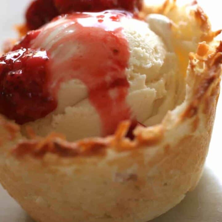 Strawberry Coconut Ice Cream Baskets served on a plate