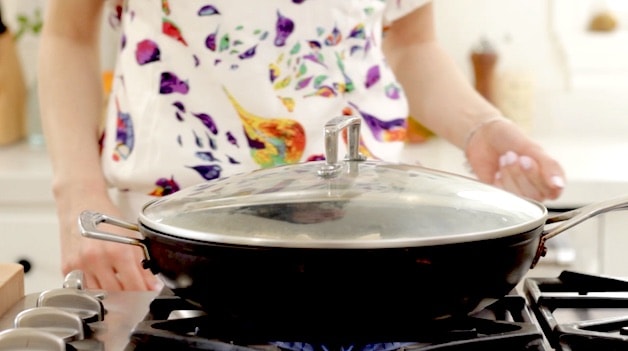 Frying Potstickers in a large covered skillet
