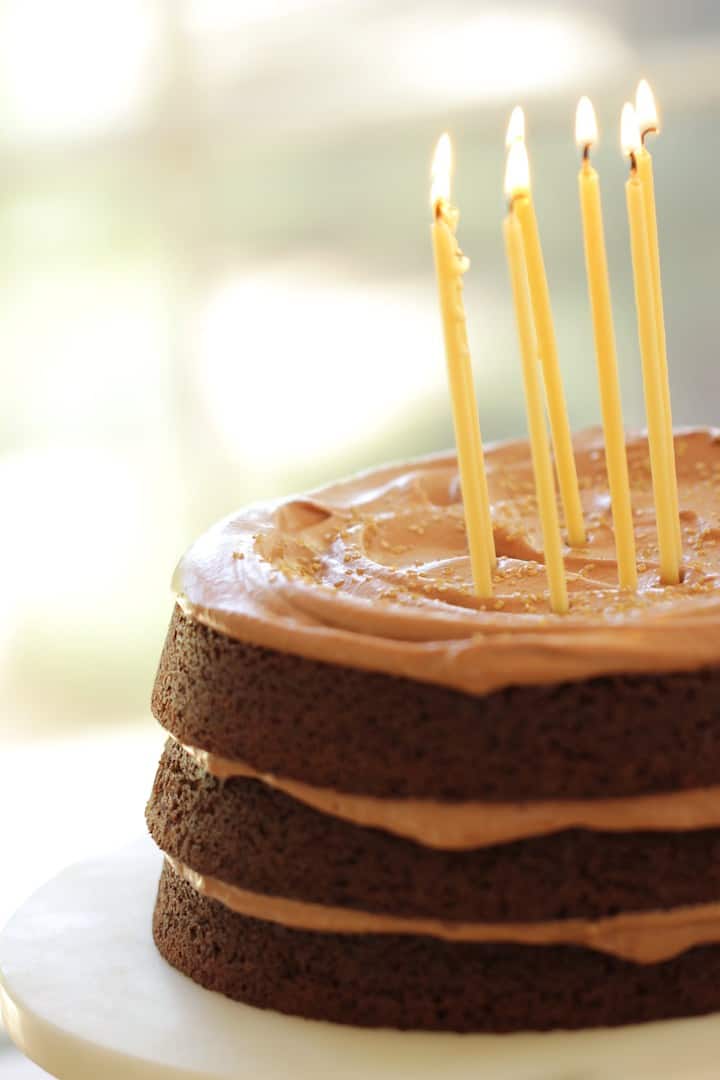 Three layer Chocolate Birthday Cake Recipe with beeswax candles