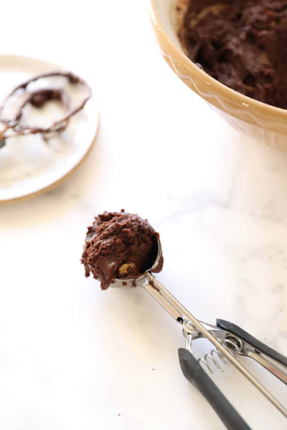 a scoop of chocolate cookie dough