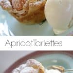 Apricot Almond Tarlettes on plate with vanilla ice cream scoop