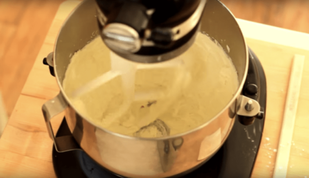 cream cheese mixture mixed in a kitchen aid stand mixer 