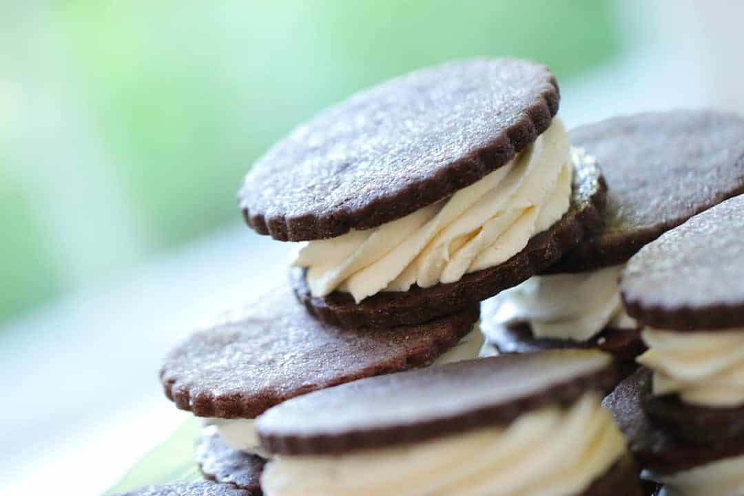 "Soft Serve" Style Ice Cream Sandwiches stacked on a plate