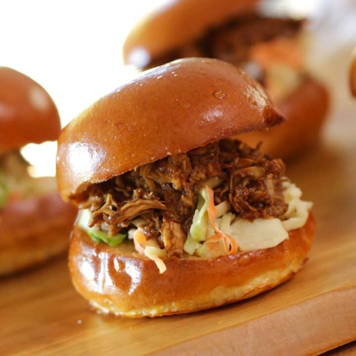 BBQ Chicken slider sandwich assembled on a board