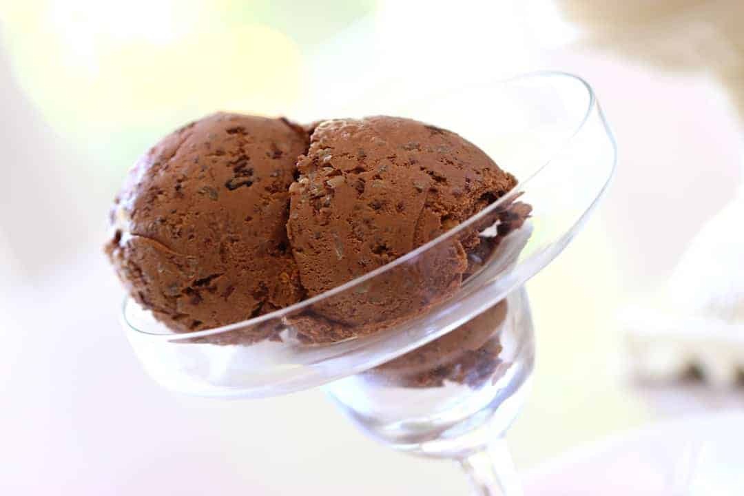 Chocolate Chunk Ice Cream Recipe in a margarita glass 