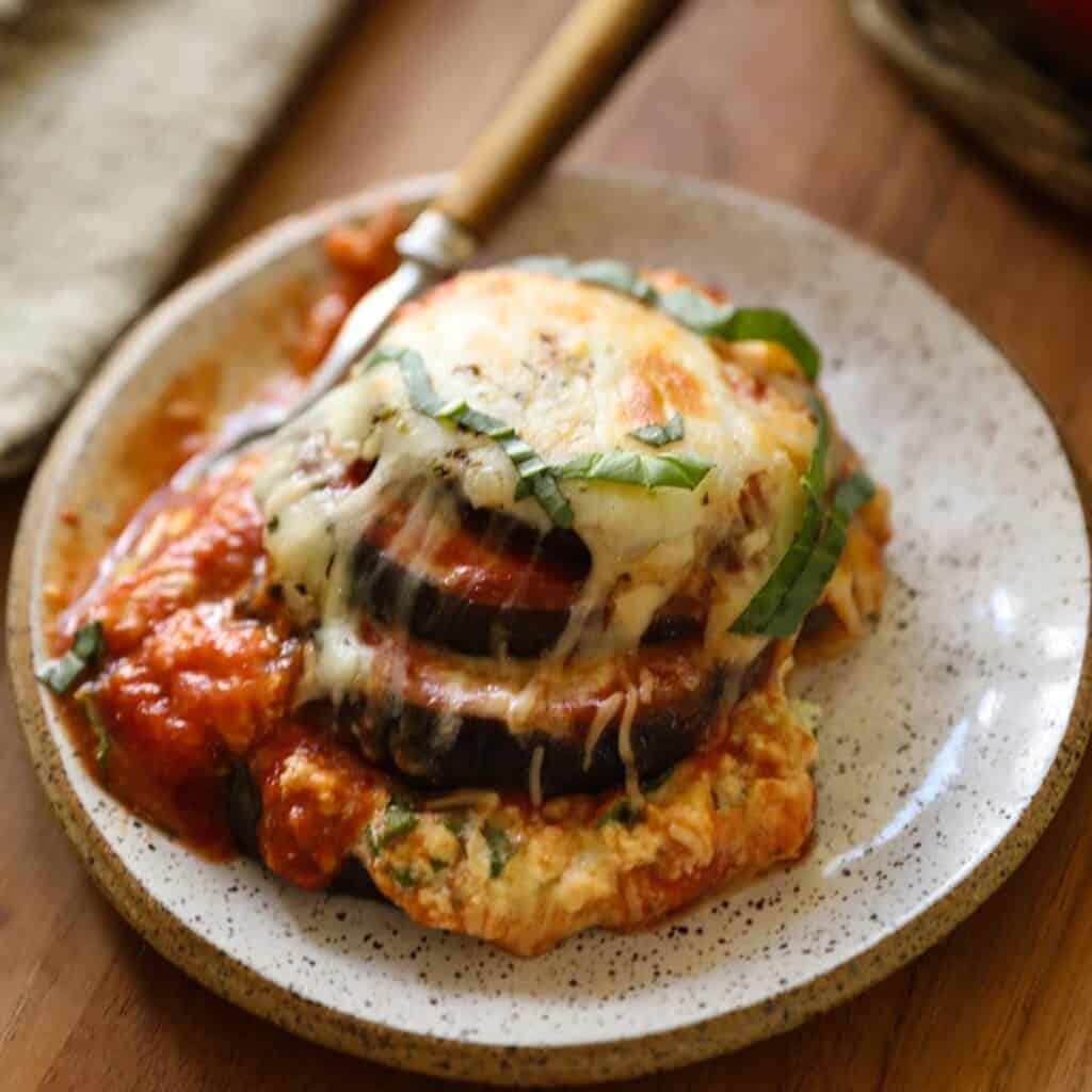 roasted eggplant lasagna on a plate