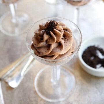 A glass of No Bake Chocolate Mousse