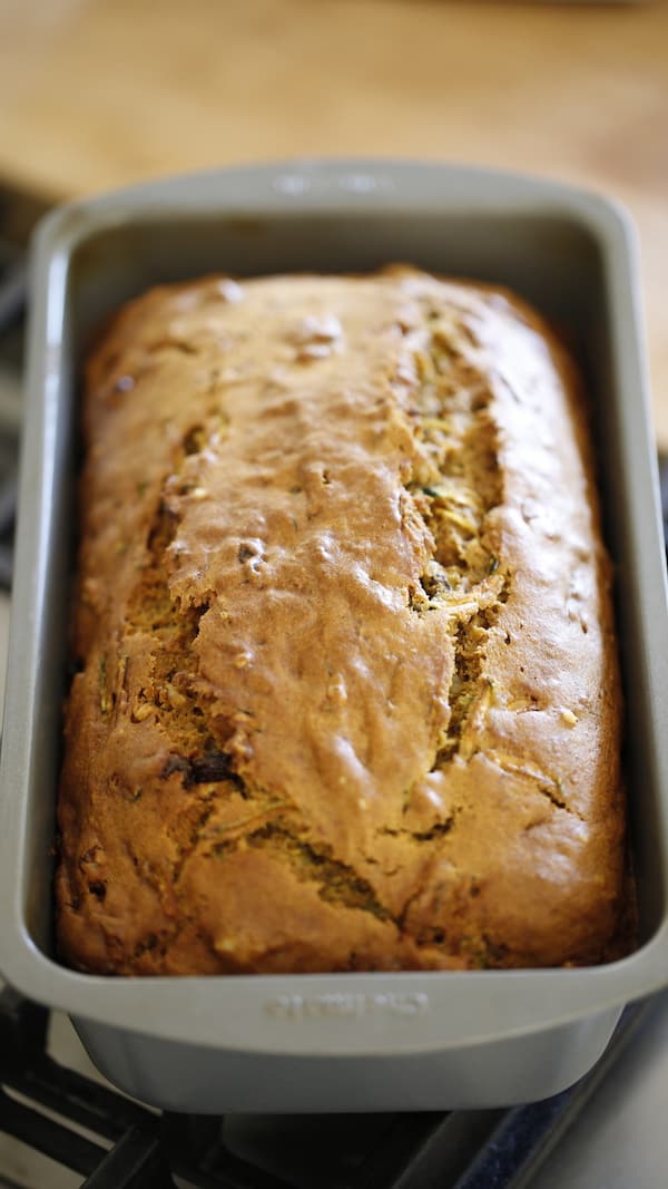 Freshly Baked Zucchini Bread in a loaf pan