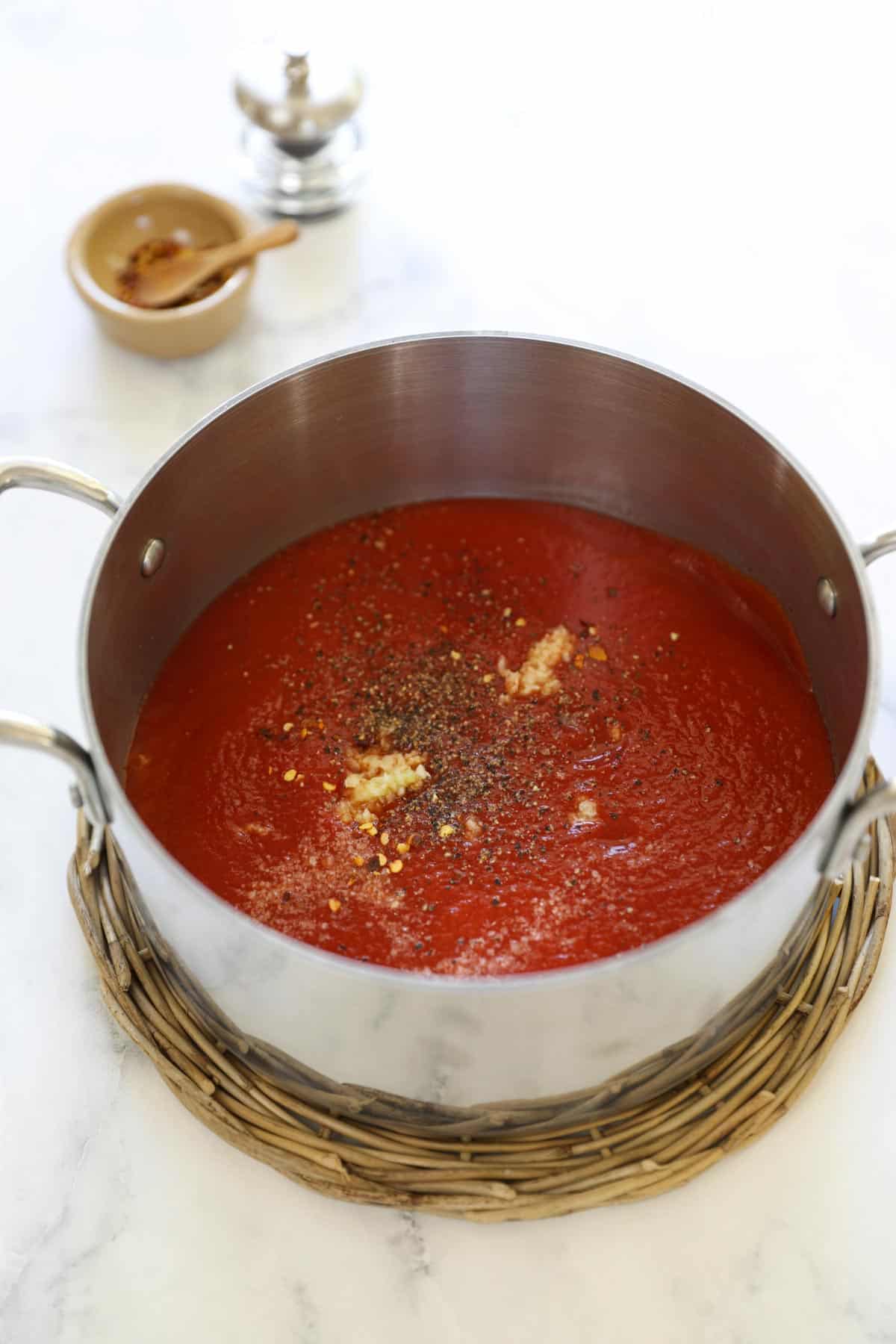 tomato sauce in a pot