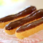Chocolate Eclair Recipe baked and made served on a glass plate