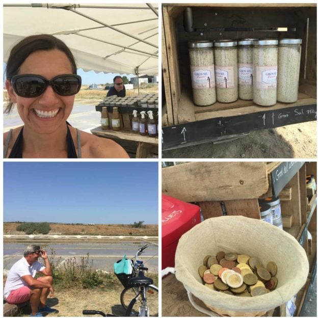 a collage of images from bike path selling salt in Ile de Re FRance 