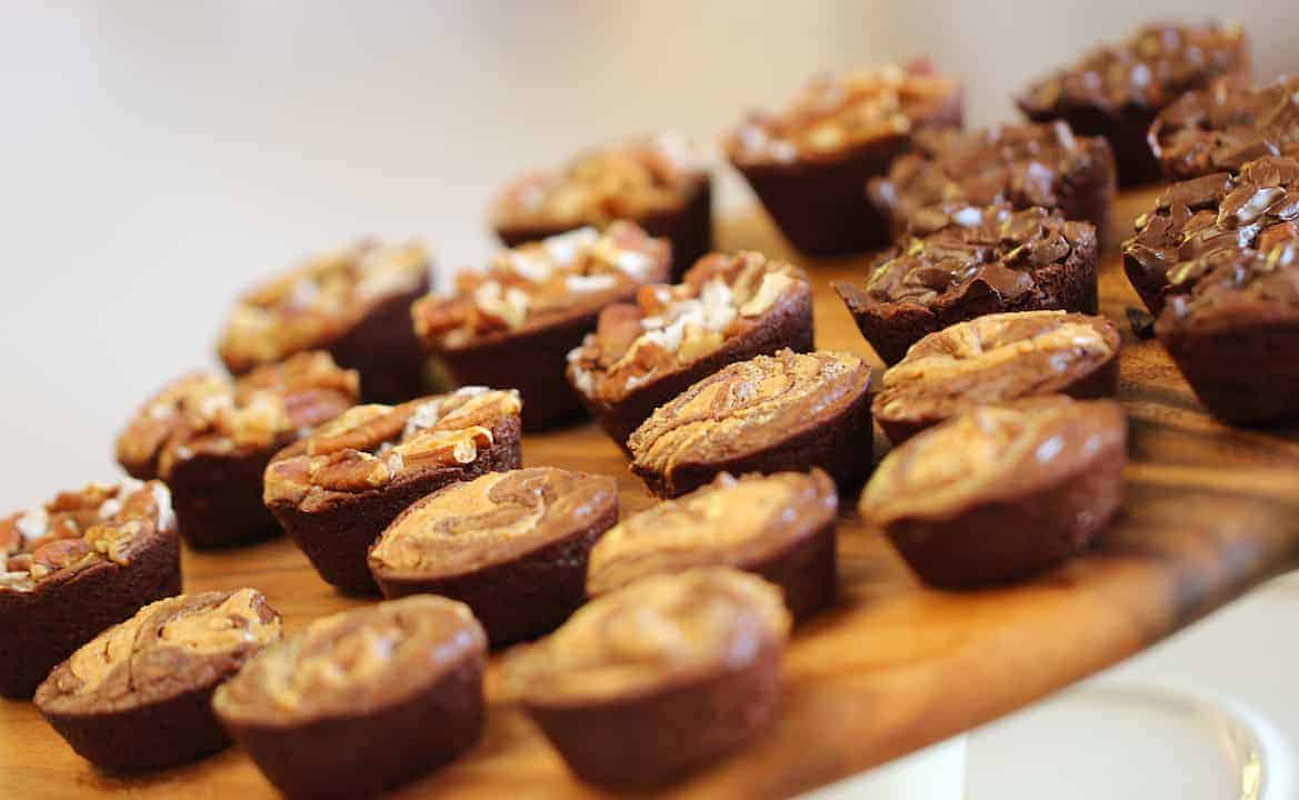 Brownie Bites piled on a cutting board