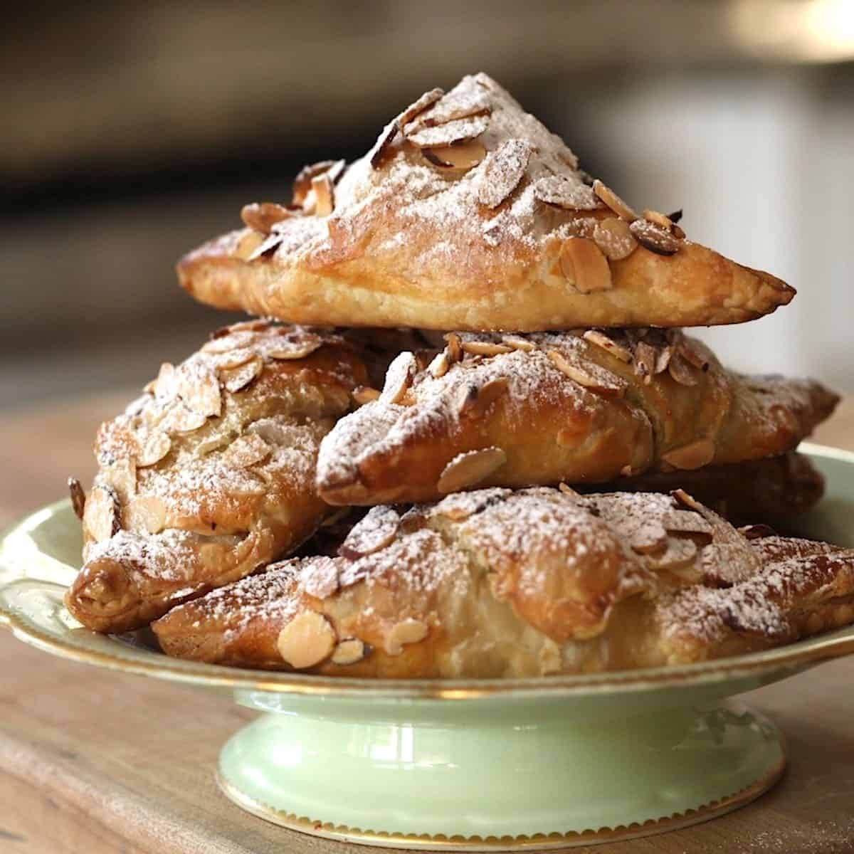 Almond Croissants Piled on a Platter