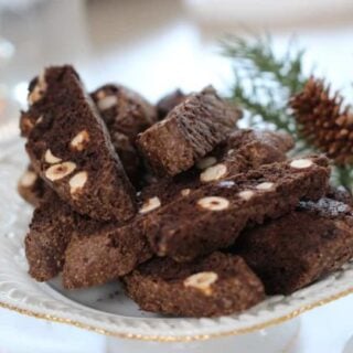 Chocolate Hazelnut Biscotti Recipe served on a white plate