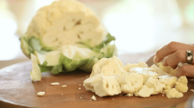 Cauliflower cut into pieces for a Potato Leek Soup-No Cream recipe