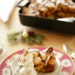 Panettone Bread Pudding Recipe with a serving sliced on plate