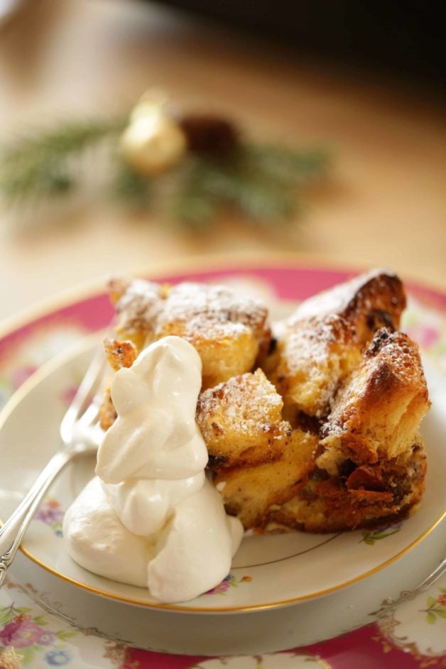 Panettone Bread Pudding Recipe with homemade whipped cream