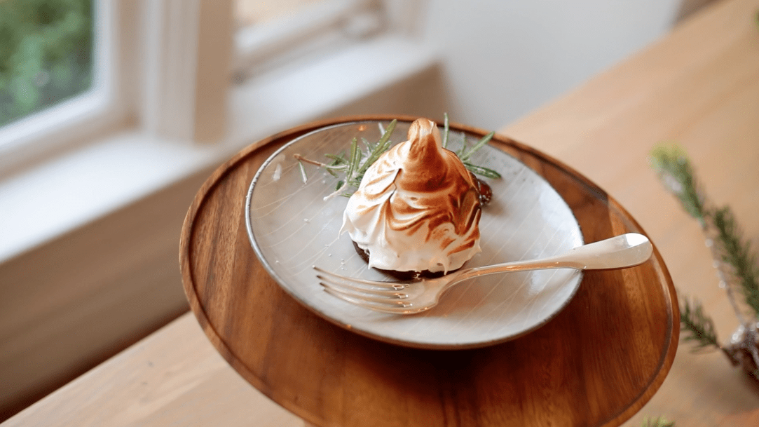 Holiday Baked Alaska on a plate with a fork