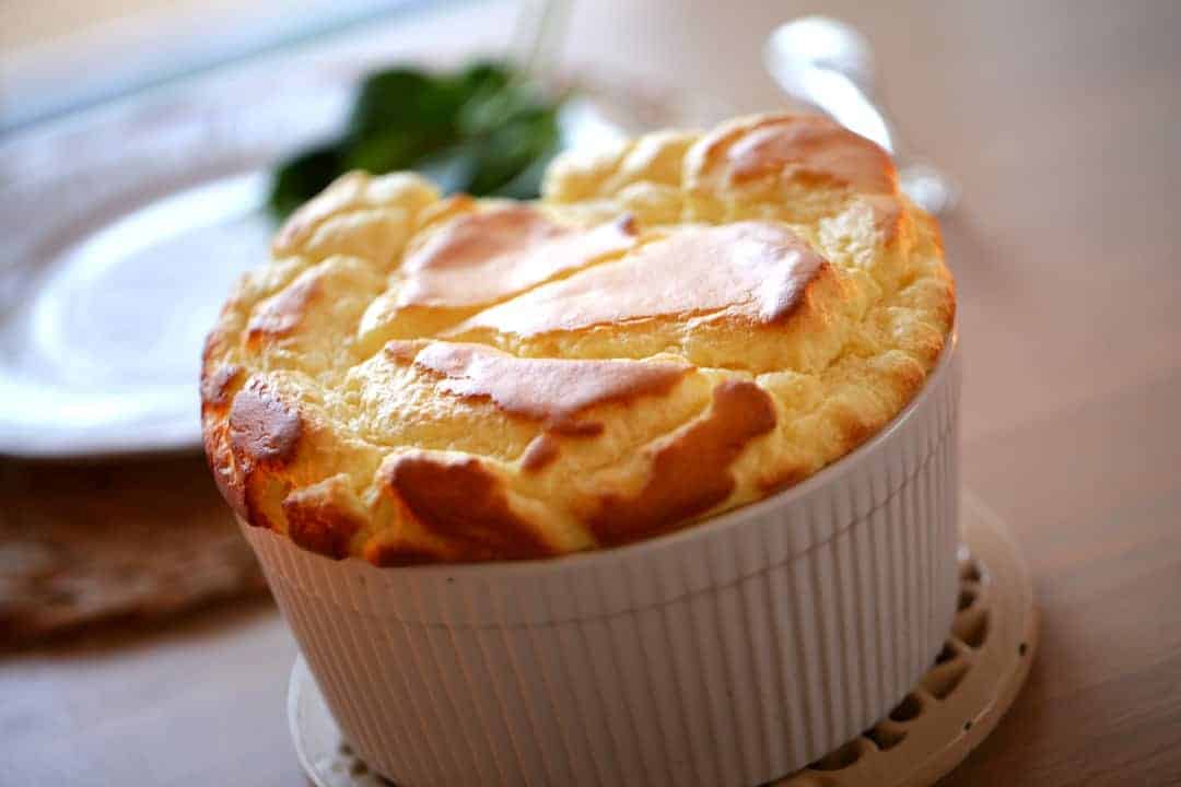 Easy Cheese Souffle Recipe in a large souffle dish 