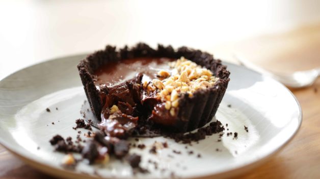 Chocolate Hazelnut Tart showing interior texture of the chocolate
