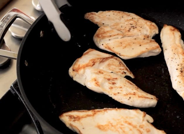 Chicken cooking in a non stick skillet