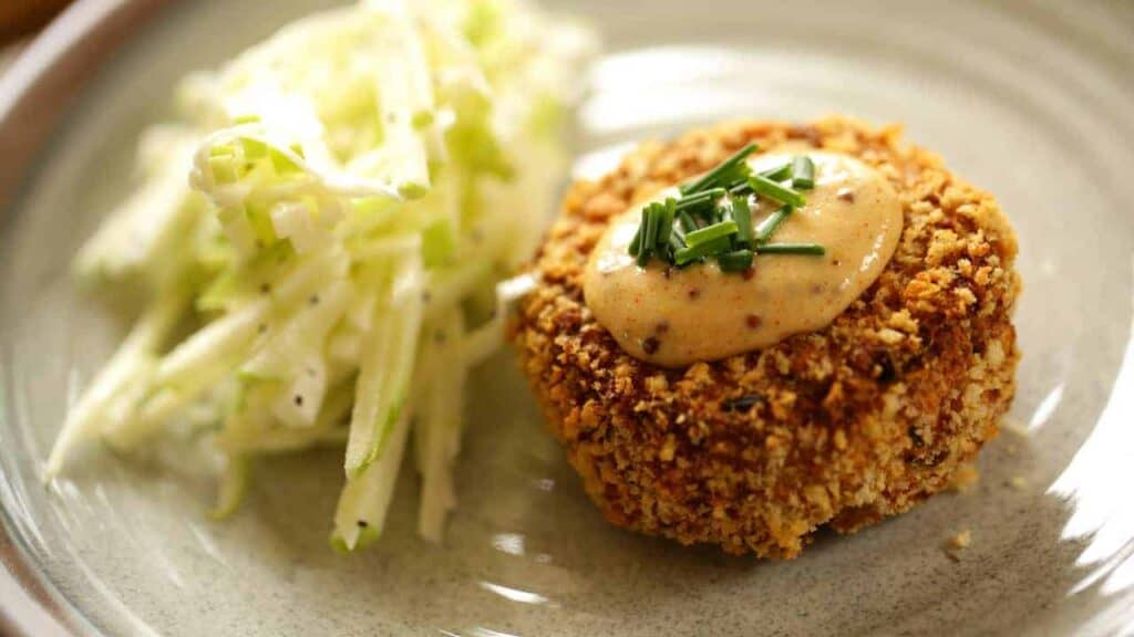 Air Fryer Crab Cake Recipe with a side of Apple Slaw
