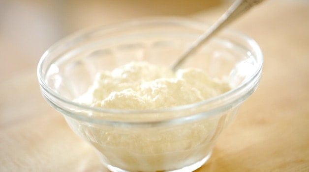 Cottage cheese in a clear prep bowl