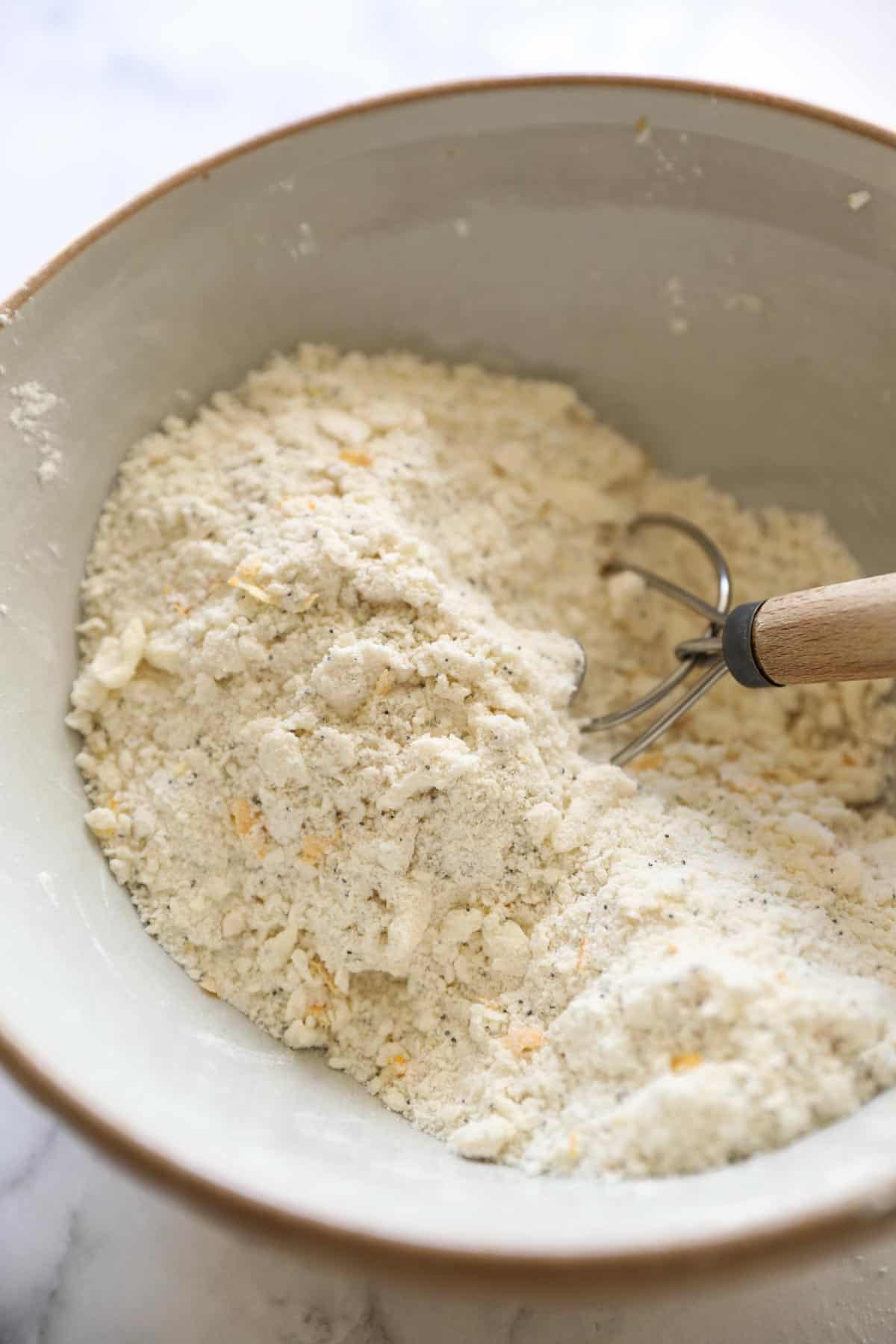 flour and butter mixture seen as a coarse meal
