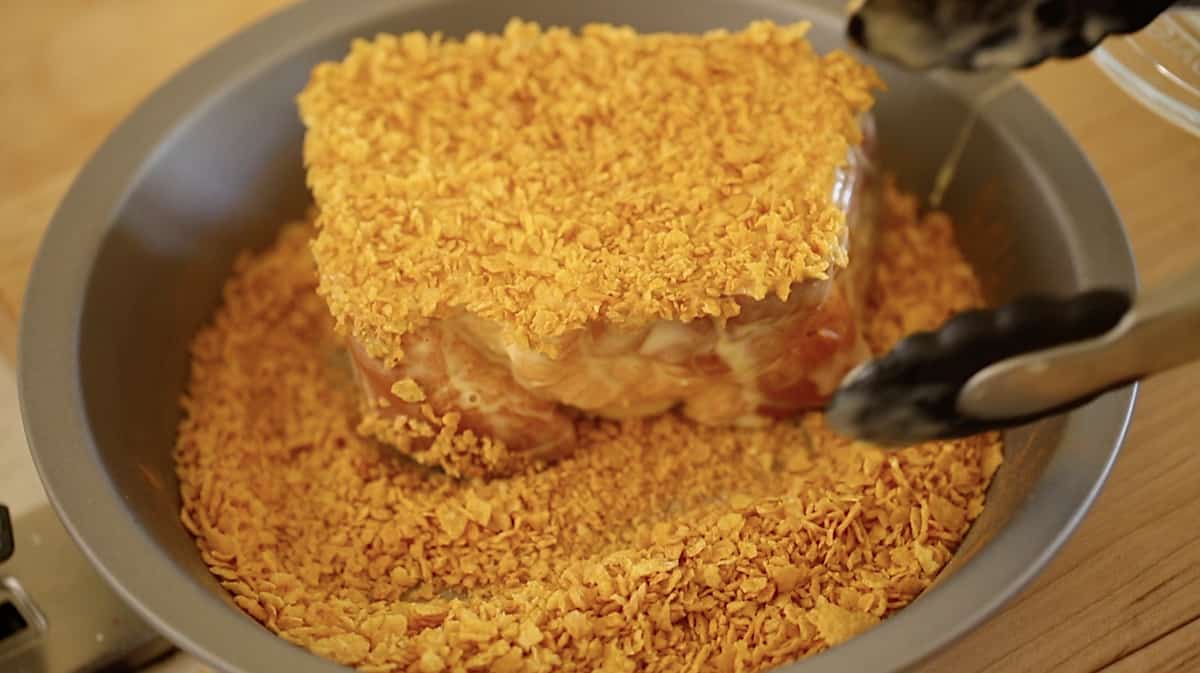 Thick Bread Slices covered in crushed cornflakes