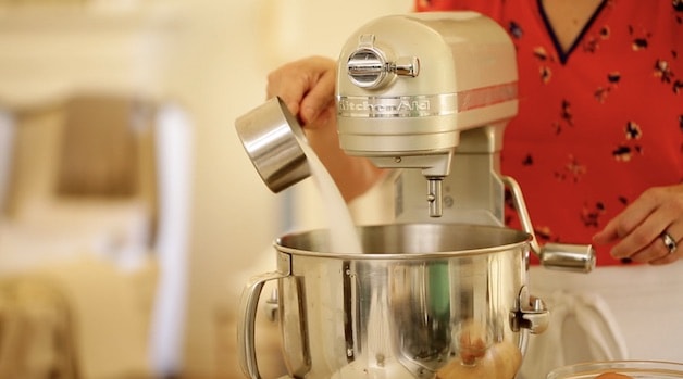 Adding sugar to a stand mixer