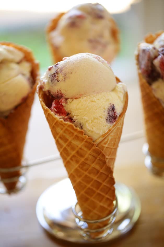 Homemade Waffle Cones with Red White and Blue Ice Cream