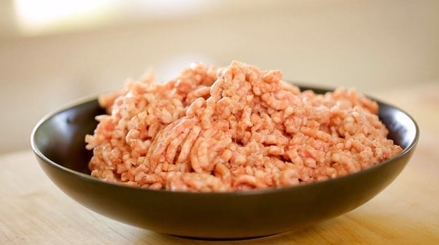 Ground Pork in a black bowl