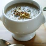 Cream of mushroom soup in a white bowl