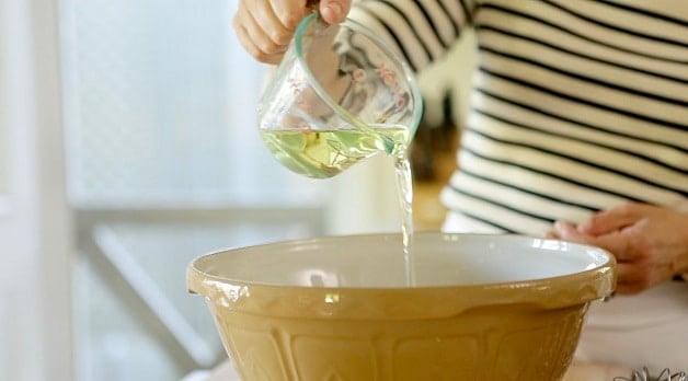 Adding wet ingredients for Cappuccino Muffin