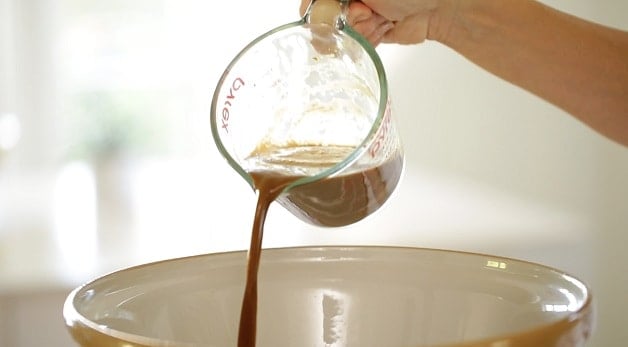 Adding wet ingredients for Cappuccino Muffin