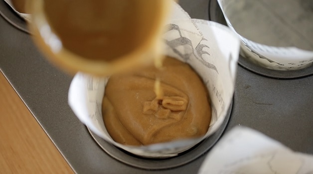 Cappuccino muffins batter in muffin tin