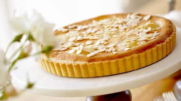 Baked Tart with Almonds on Cake STand