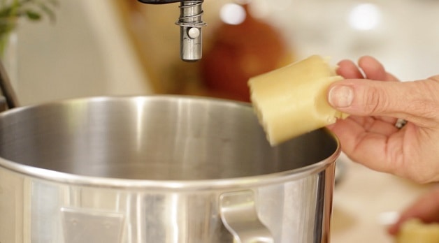 Adding almond paste to a stand mixer