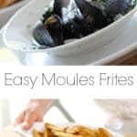 Easy Moules Frites served in a white dish