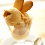 Salted Caramel Ice Cream in Glass garnished with Langue de Chat Cookies