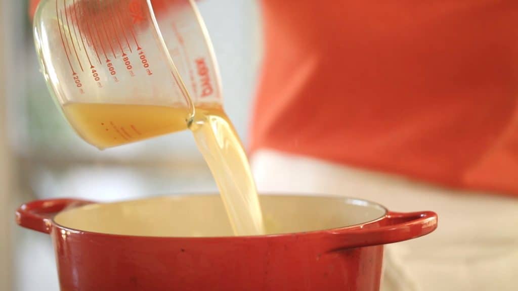 Adding Chicken Broth for a Potato Cheddar Bacon Soup Recipe