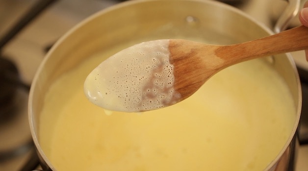 ice cream custard coating the back of a spoon