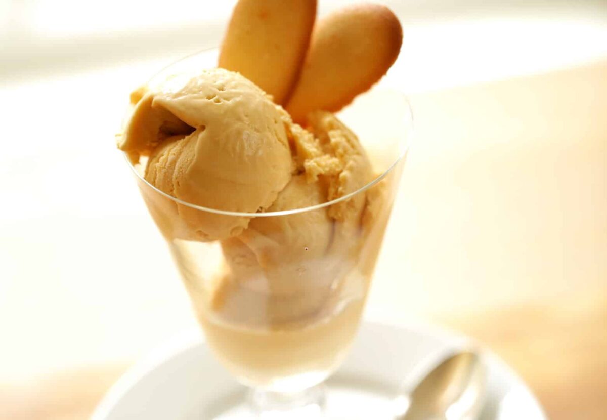 salted caramel ice cream in a glass