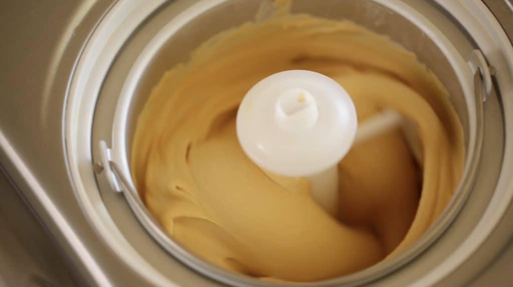 Salted Caramel Ice Cream Churning in Ice Cream Machine