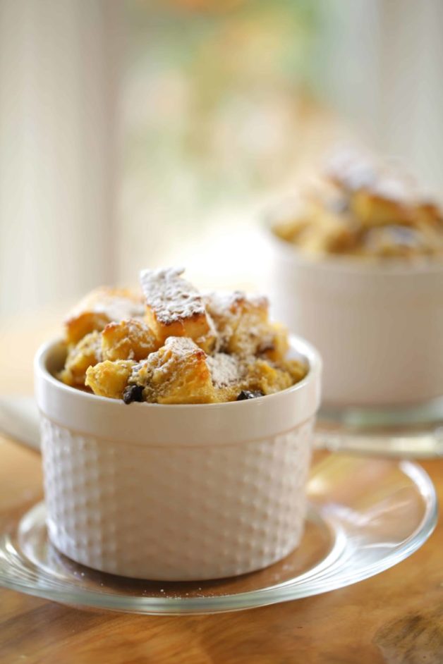 Two mini Banana Bread Pudding served in ramekins