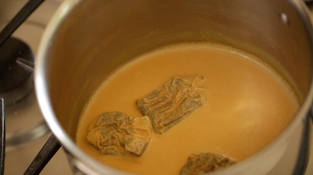 Earl grey tea bags in mixture in pot