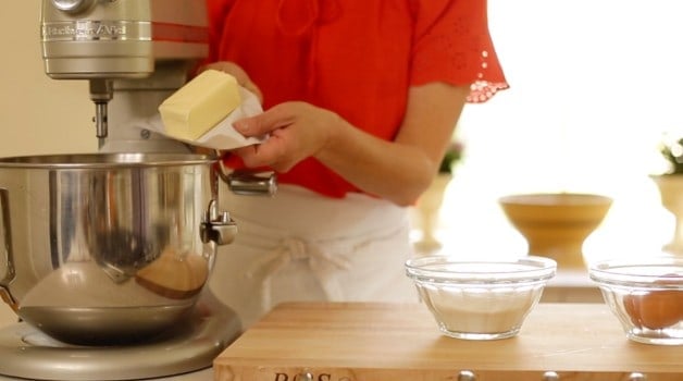 Adding butter to stand mixer