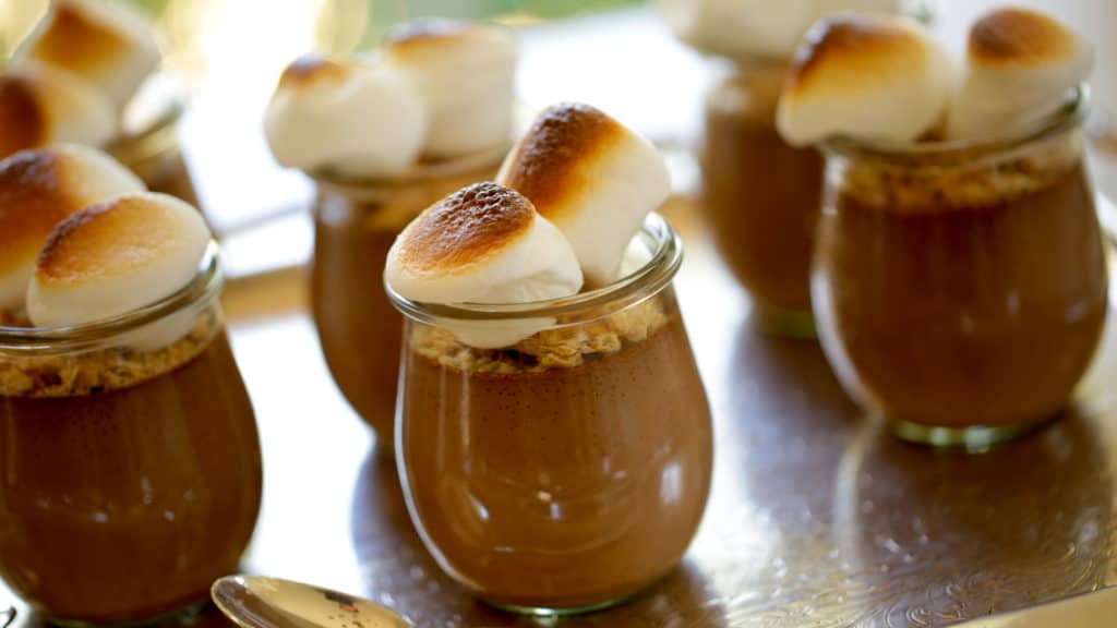 S'more Pudding Pot with toasted marshmallow on top 